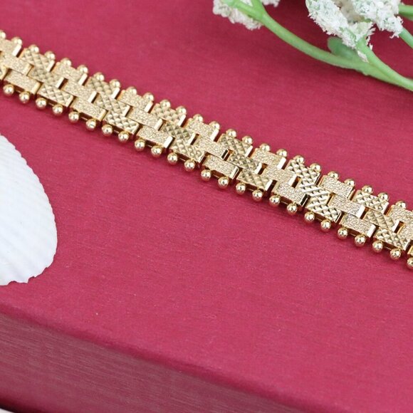 "Elegant Rose Gold Chain Bracelet with Textured Brick Pattern, XPBL1128 - Picture 12 of 12